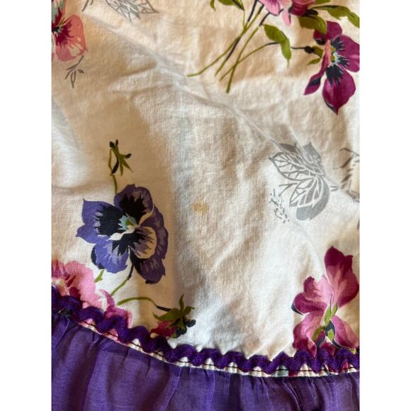 Vintage Pansy Print ruffle half apron ric rac trim - Picture 5 of 6